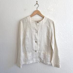 HW New York 100% Linen Embroidered Cream Jacket Top Shell Buttons Size 8